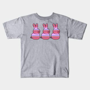 Three Easter Bunny Rabbits Hot Pink Bouquet Stripes Kids T-Shirt